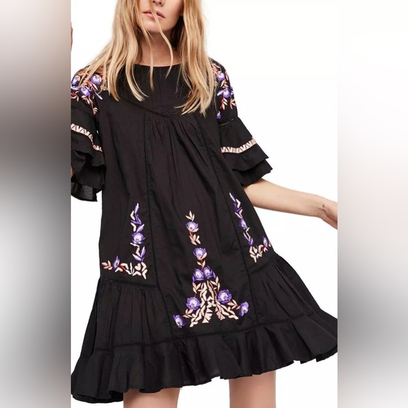 FREE PEOPLE Pavlo Ruffle Mini Dress Black size small - Picture 3 of 9